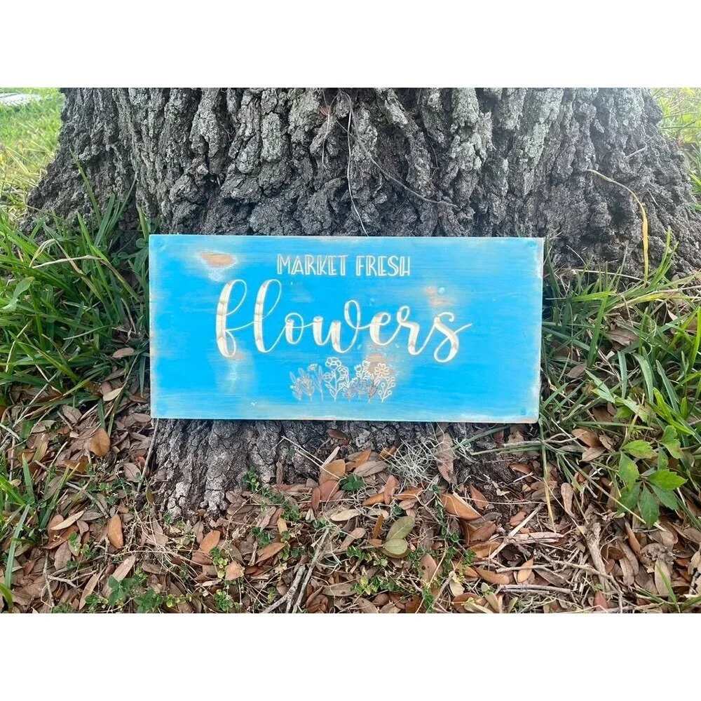 Handmade sign, Market fresh flowers, Wall hanging, Wall decor, Sign
